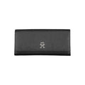 Tommy Hilfiger women's black polyurethane wallet with multiple card slots and a sleek, minimalist design.