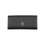 Tommy Hilfiger women's black polyurethane wallet with multiple card slots and a sleek, minimalist design.