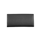 Black polyurethane women’s wallet by Tommy Hilfiger with silver logo accents and multiple card slots.