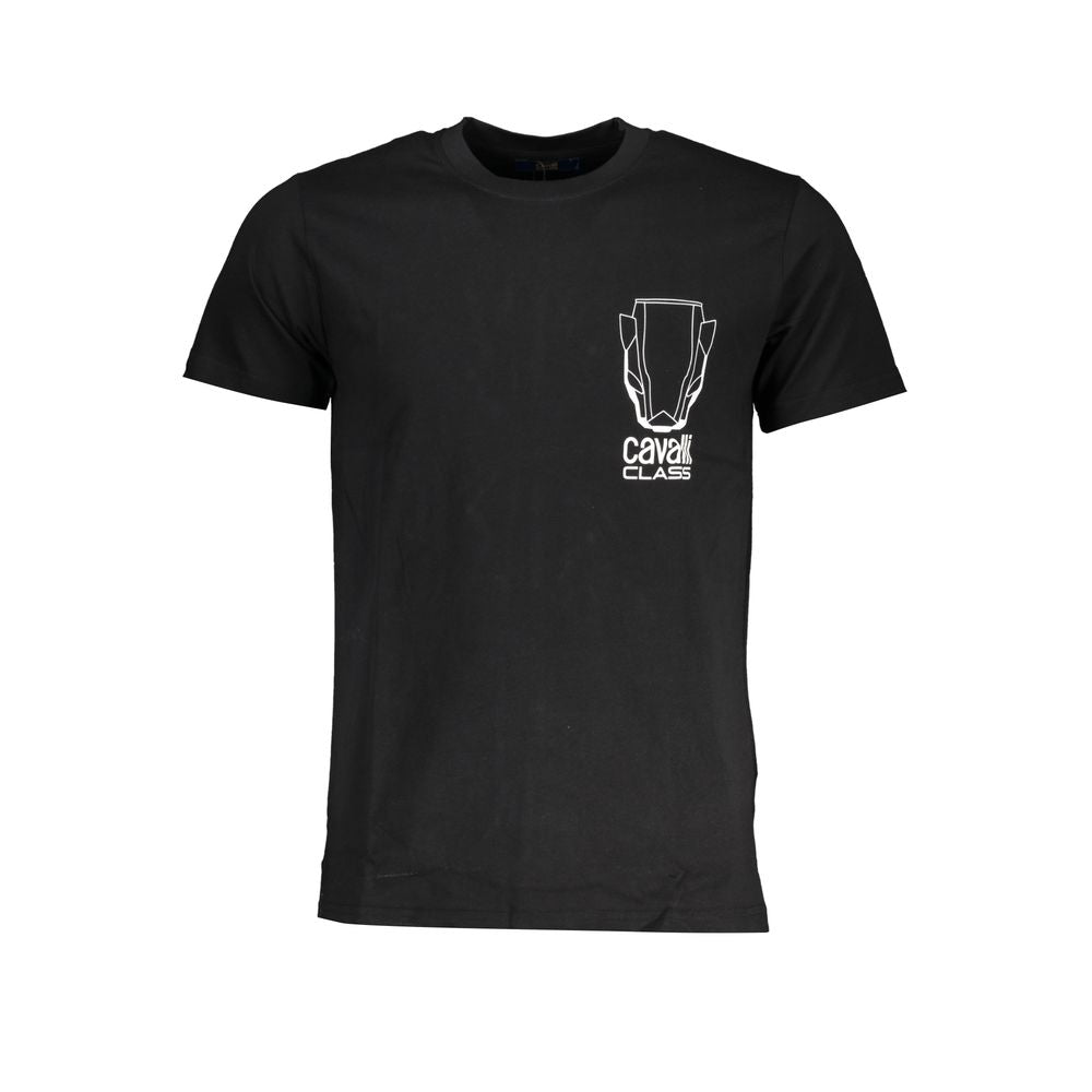Black cotton men's T-shirt by Cavalli Class featuring a classic fit and minimal design.