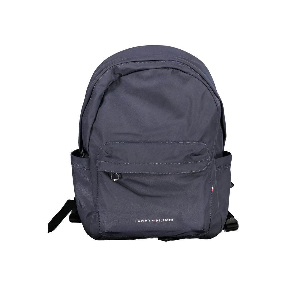 Tommy Hilfiger men's backpack in blue polyester with adjustable straps and front logo, casual and functional design.