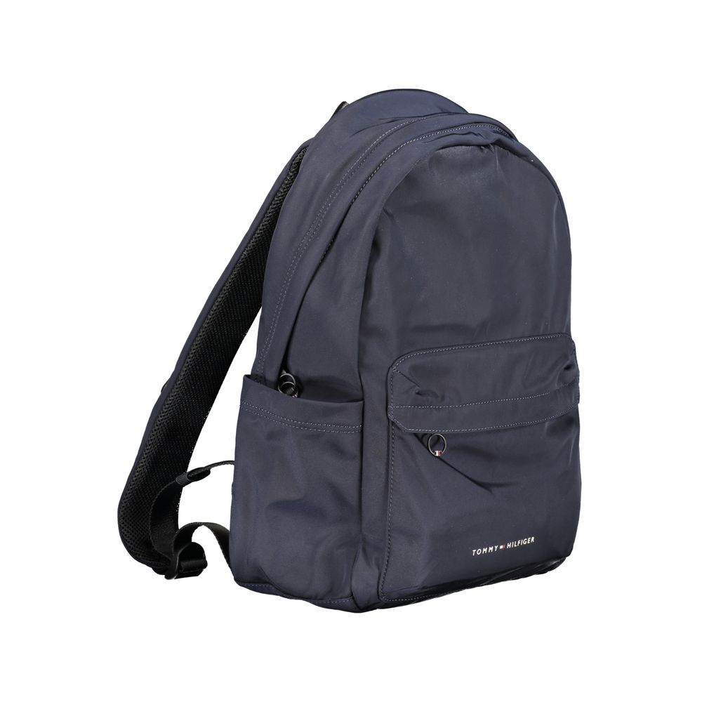 Tommy Hilfiger men's blue polyester backpack with adjustable straps and front zip pocket, stylish and functional for everyday use.