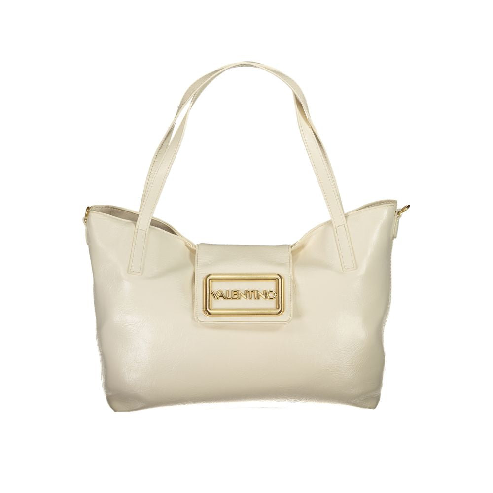 Mario Valentino beige polyurethane women's bag featuring a sleek design with top handles and subtle logo accents.