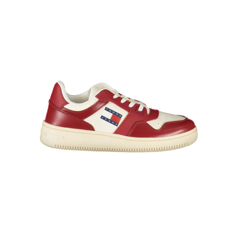 Tommy Hilfiger Rosso leather women's sneaker with white sole, stylish casual footwear, and Tommy Hilfiger logo details