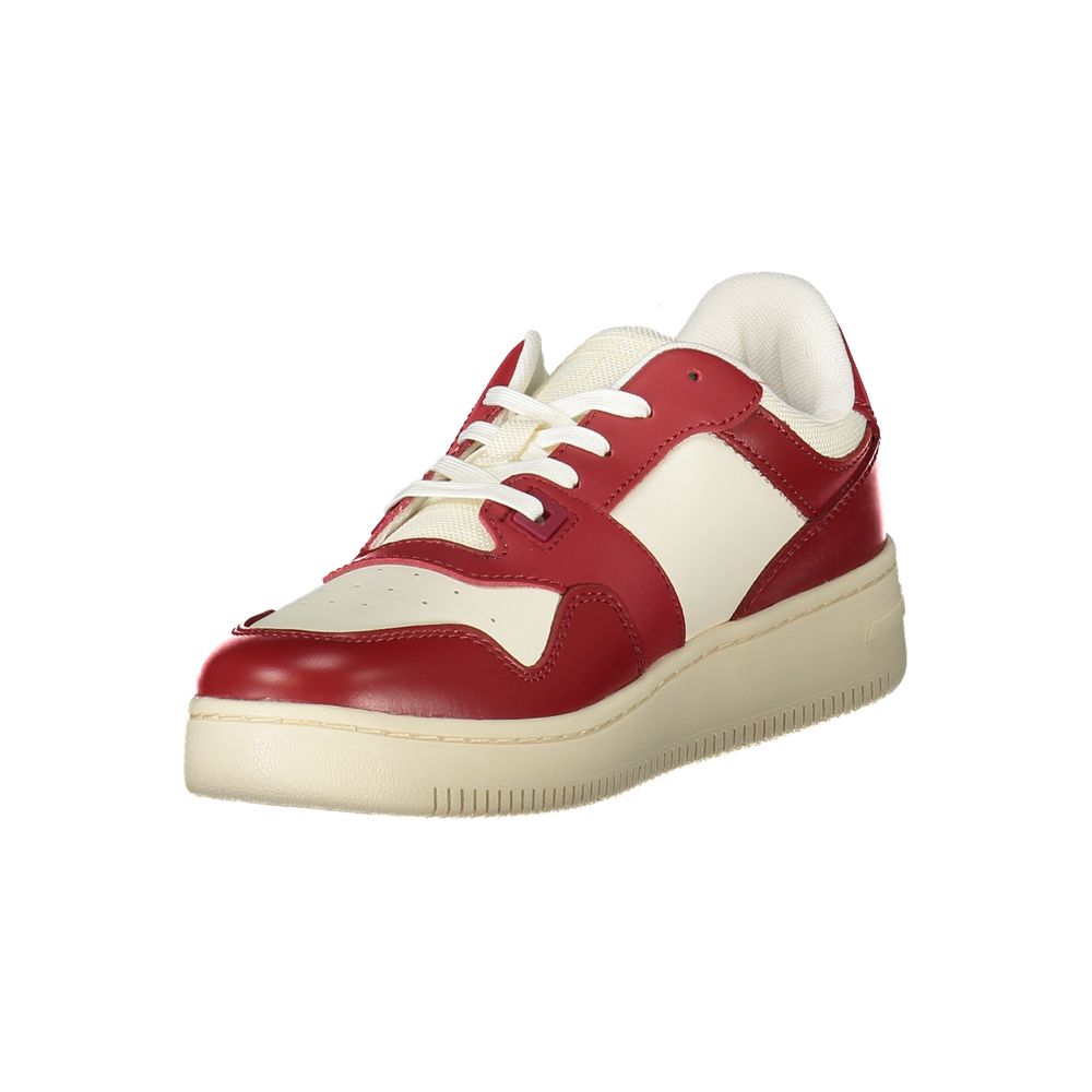Tommy Hilfiger Rosso leather women's sneaker with white sole and red accents, stylish casual footwear.