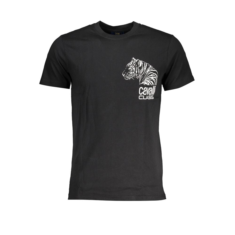 Black cotton men's T-shirt by Cavalli Class, featuring a classic fit and minimalist design, suitable for casual wear.