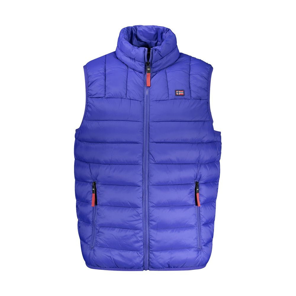 Norway 1963 men's blue polyamide vest with front zipper and stand collar, lightweight and stylish for casual wear.