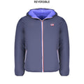 Norway 1963 blue poliammide men's jacket displayed on a hanger, showcasing its lightweight and durable outer fabric.