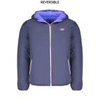 Norway 1963 blue poliammide men's jacket displayed on a hanger, showcasing its lightweight and durable outer fabric.