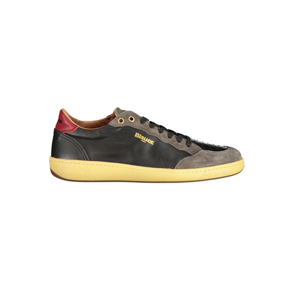 Black leather men's sneaker by Blauer with sleek design and lace-up closure, made for casual and stylish wear.