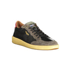 Black leather men's sneaker by Blauer with sleek design and white sole, featuring detailed stitching and modern style.