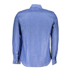 Men's North Sails Blu Linen Shirt with a collared design, lightweight fabric, and casual fit, ideal for warm weather.