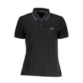 Black cotton women's polo shirt by Napapijri, featuring a classic collar and short sleeves.