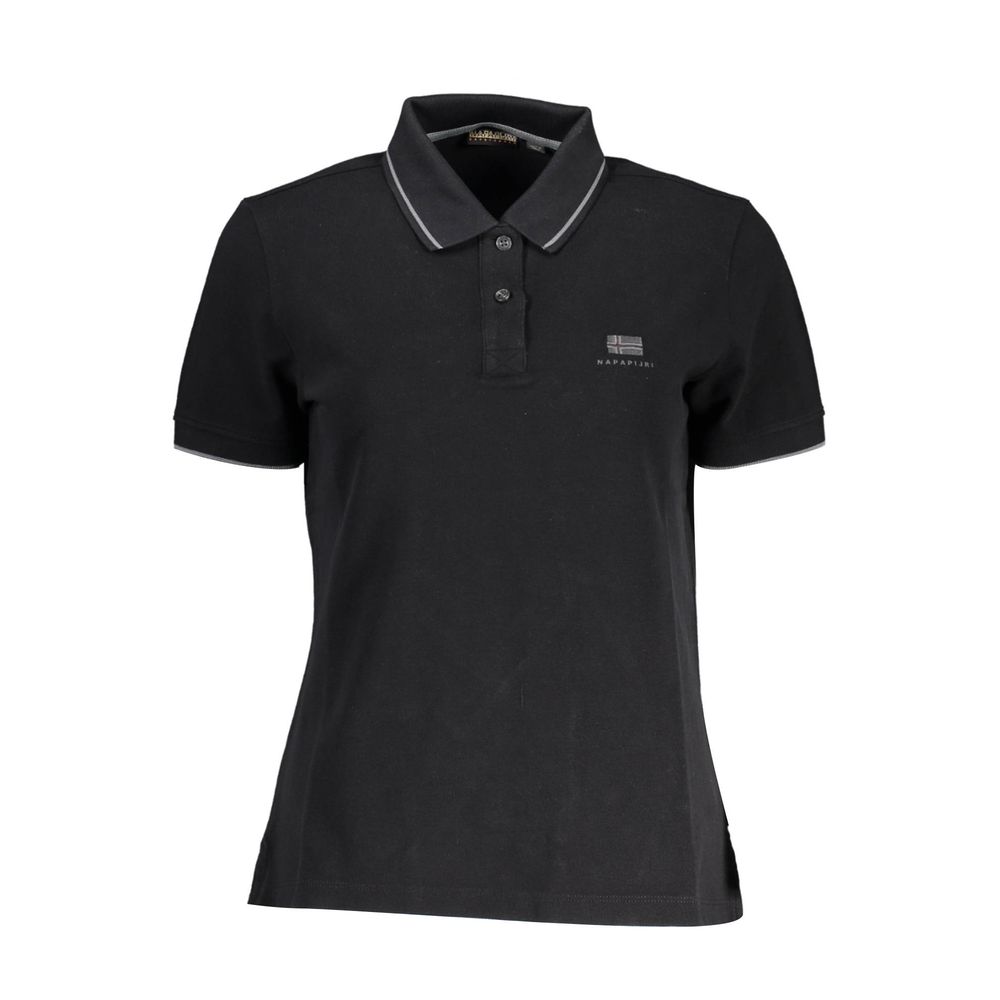 Black cotton women's polo shirt by Napapijri, featuring a classic collar and short sleeves.