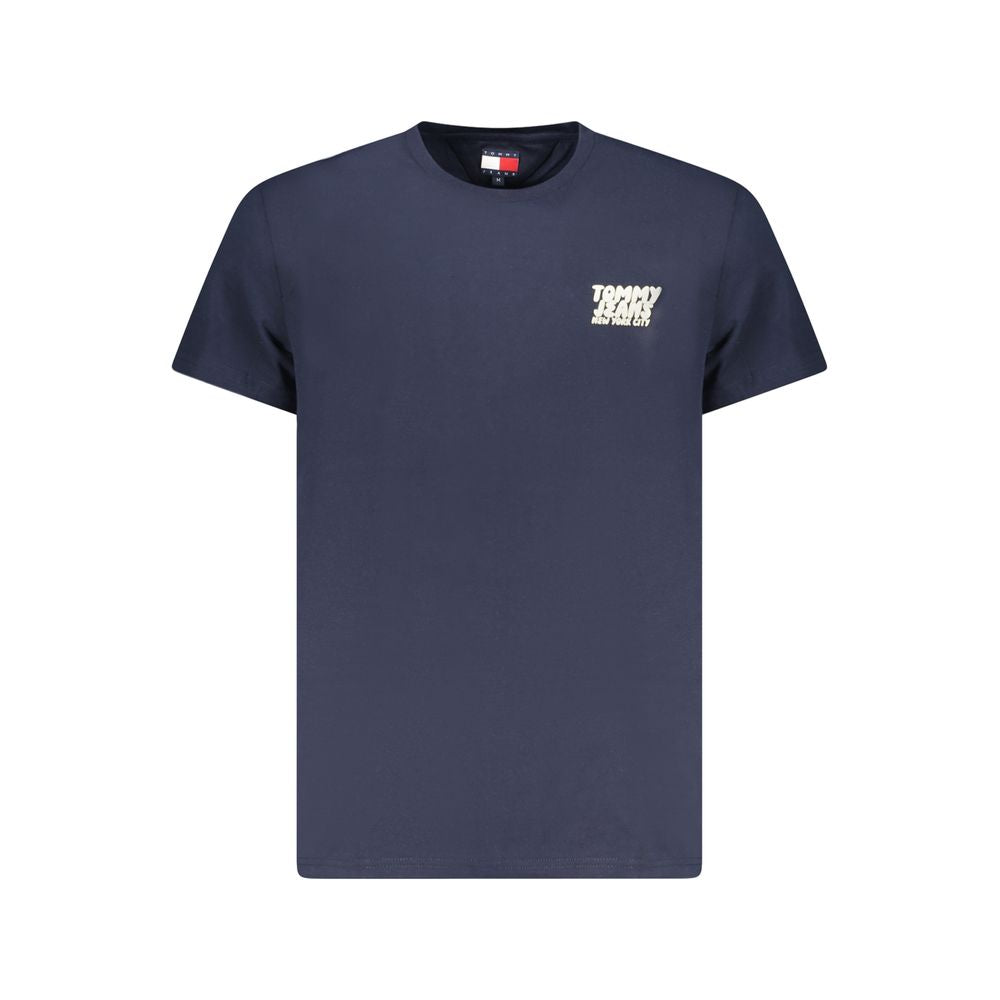 Tommy Hilfiger blue cotton men's T-shirt with crew neck and short sleeves, casual style for everyday wear.