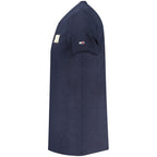 Blue cotton men's T-shirt by Tommy Hilfiger with a crew neck and logo detail, casual and comfortable for everyday wear.