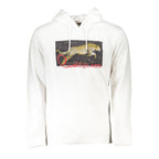 Cavalli Class Bianco cotton men's sweatshirt with ribbed cuffs and crew neckline, casual and comfortable for everyday wear.
