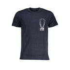 Cavalli Class Blu cotton men's T-shirt with round neckline and short sleeves, featuring a simple, stylish design.