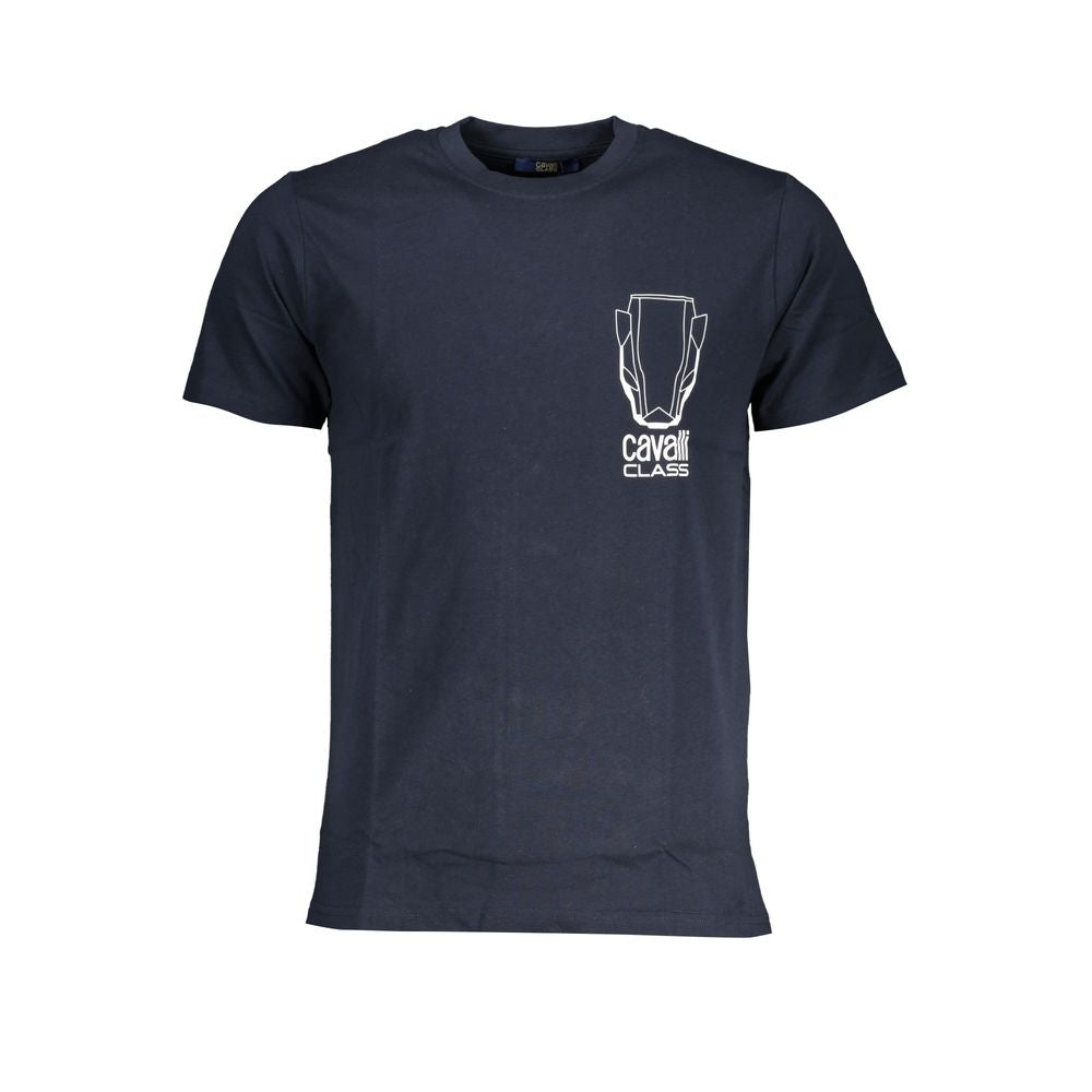 Cavalli Class Blu cotton men's T-shirt with round neckline and short sleeves, featuring a simple, stylish design.