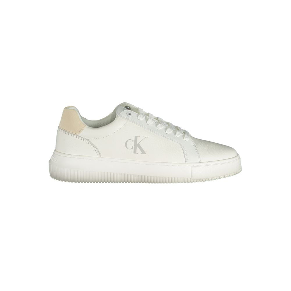 Calvin Klein white polyurethane men's sneaker with sleek design and white laces, ideal for casual and everyday wear.