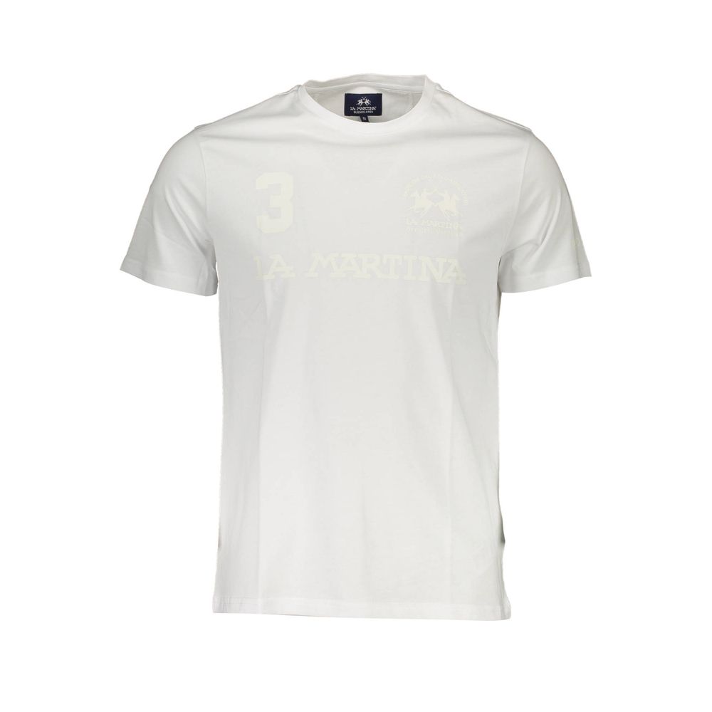 White La Martina cotton men's T-shirt with a crew neckline and subtle logo detail on the chest.