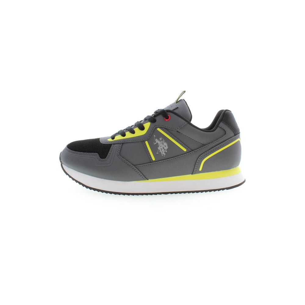 U.S. POLO ASSN. men's grey polyester sneaker with white sole and lace-up design, casual athletic footwear.