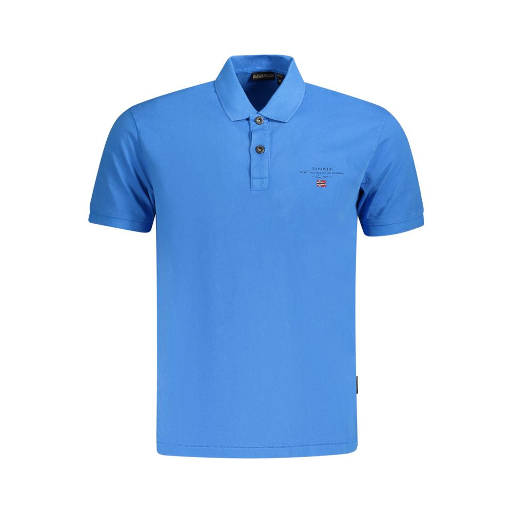 Napapijri men's blue cotton polo shirt with a classic collar and short sleeves, displayed flat on a white background.