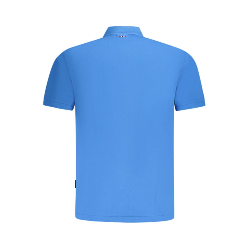 Napapijri blue cotton men's polo shirt with collar and short sleeves, casual and stylish for everyday wear.