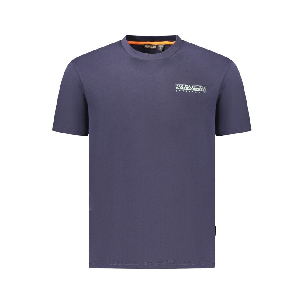 Napapijri blue cotton men's T-shirt featuring a classic fit and round neckline, displayed on a plain background.