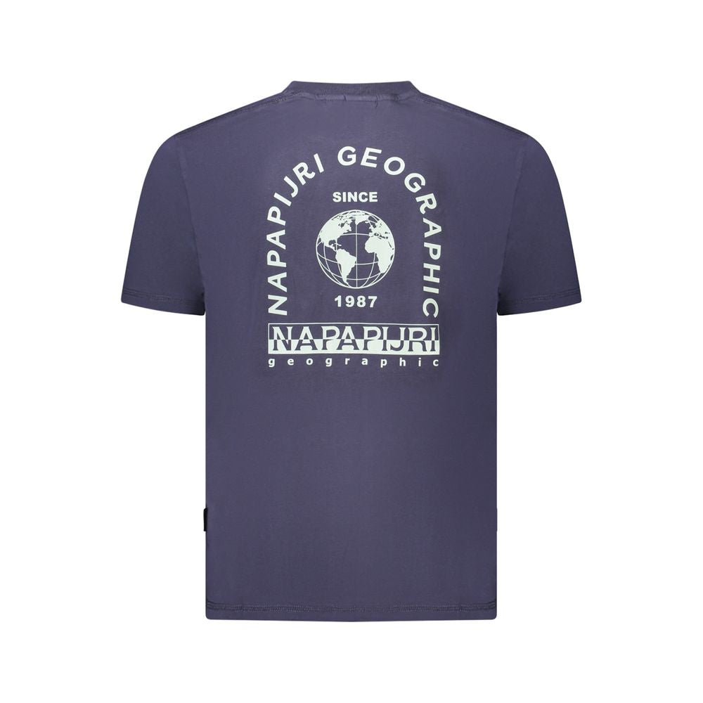 Napapijri blue cotton men's T-shirt with round neckline and short sleeves, casual fit, displayed flat.