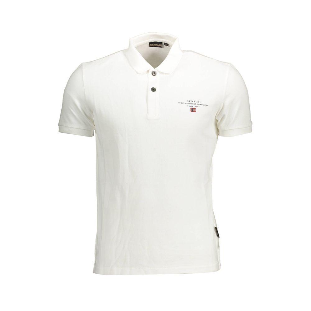 White cotton men's polo shirt by Napapijri, featuring a classic collar and short sleeves, displayed on a plain background.