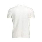 White Napapijri cotton men's polo shirt with a classic collar and short sleeves, displayed on a plain background.