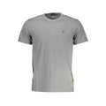 Napapijri Grigio cotton men's T-shirt displayed flat, showcasing its simple design and soft fabric for casual wear.