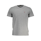 Napapijri Grigio cotton men's T-shirt displayed flat, showcasing its simple design and soft fabric for casual wear.
