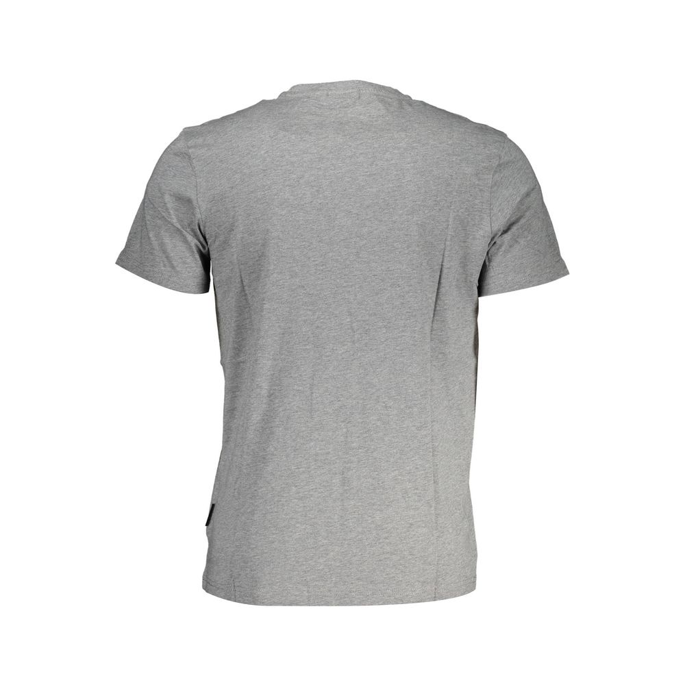 Napapijri gray cotton men's T-shirt with a classic crew neck and minimalist design, displayed flat on a white background.