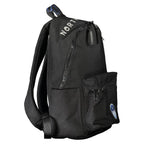 North Sails black polyester men's backpack with multiple compartments and adjustable straps, suitable for travel or daily use.