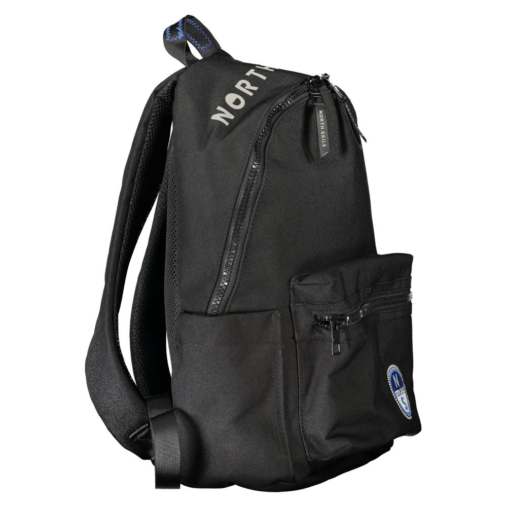 North Sails black polyester men's backpack with multiple compartments and adjustable straps, suitable for travel or daily use.