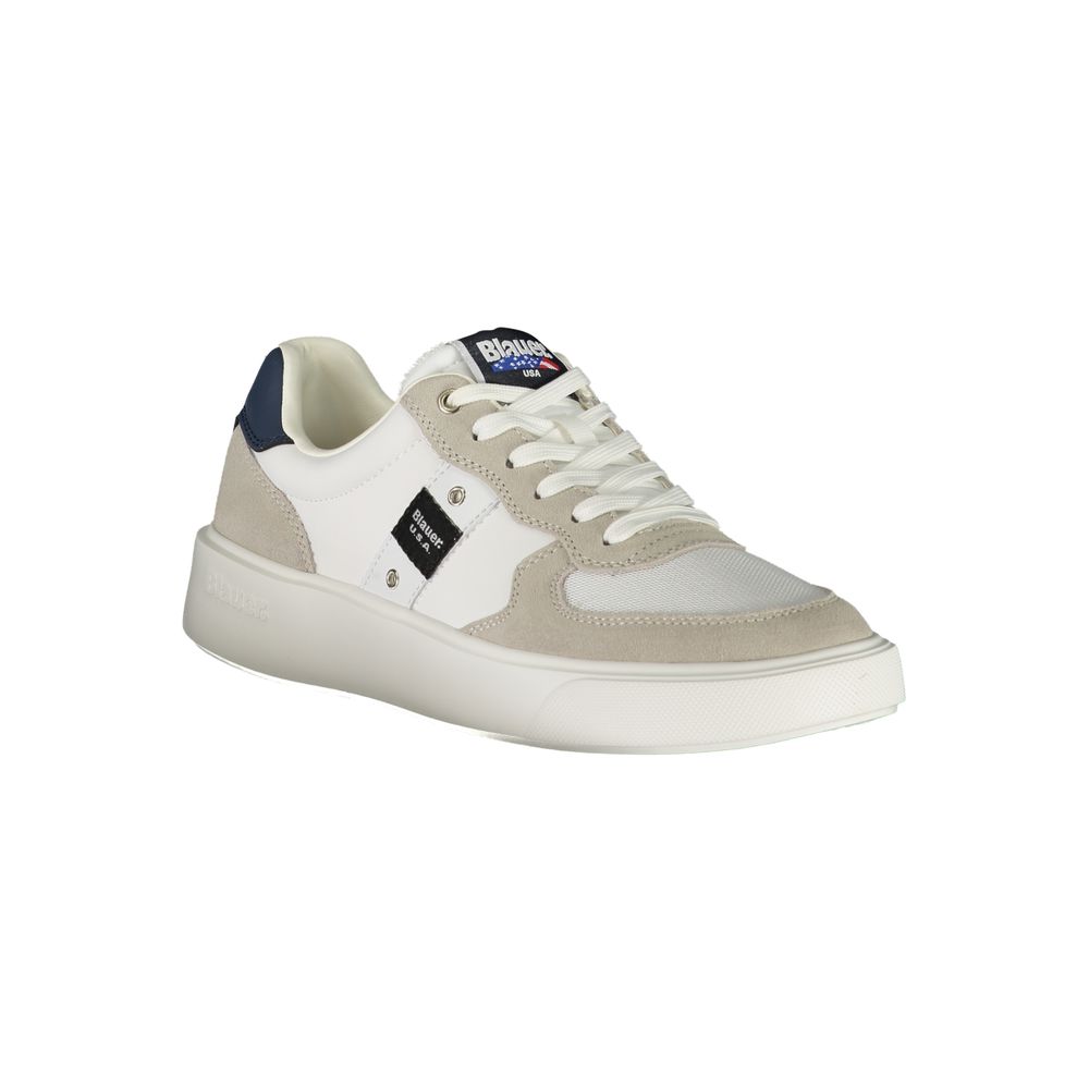 Blauer Bianco men's polyurethane sneaker showing white athletic shoes with laces and sporty design.