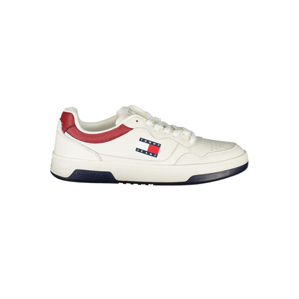 Tommy Hilfiger Bianco men's sneaker with polyurethane upper, white athletic shoe with logo details and lace-up design.
