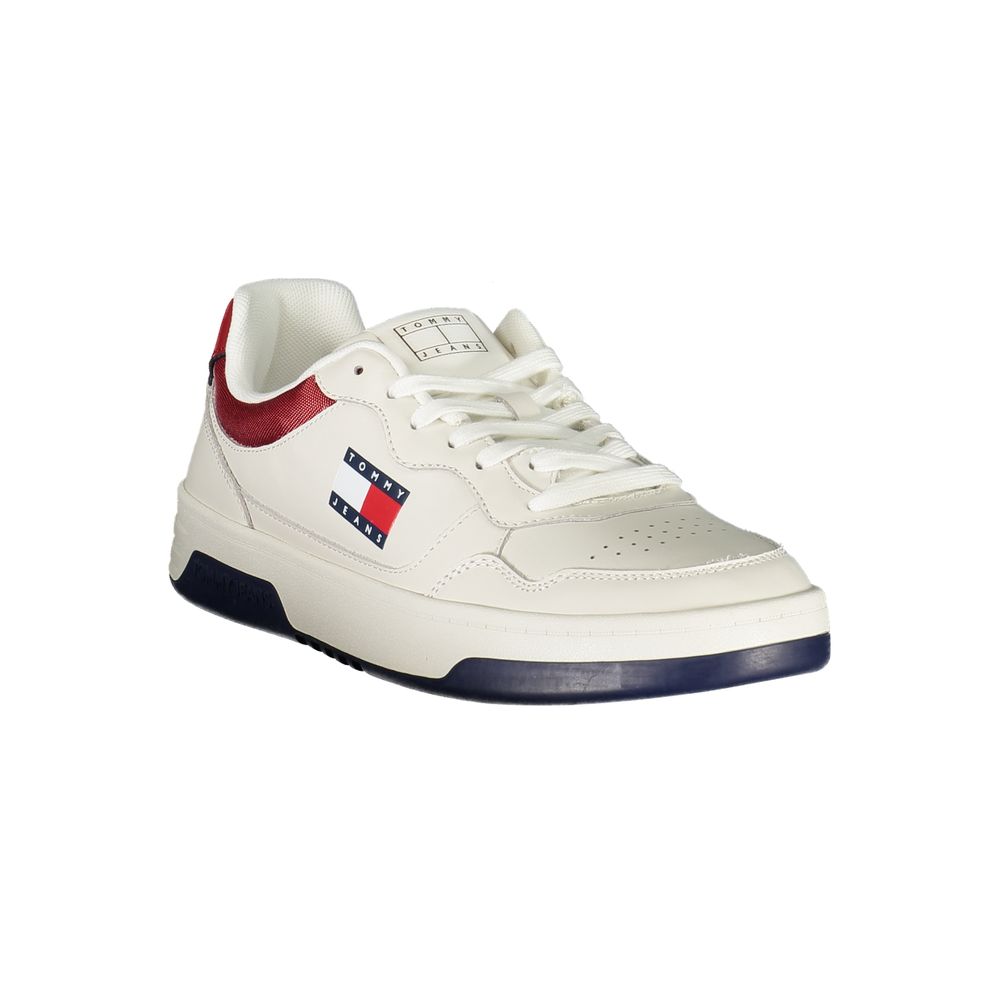 Tommy Hilfiger Bianco men's polyurethane sneaker with white design, laces, and stylish sporty look.
