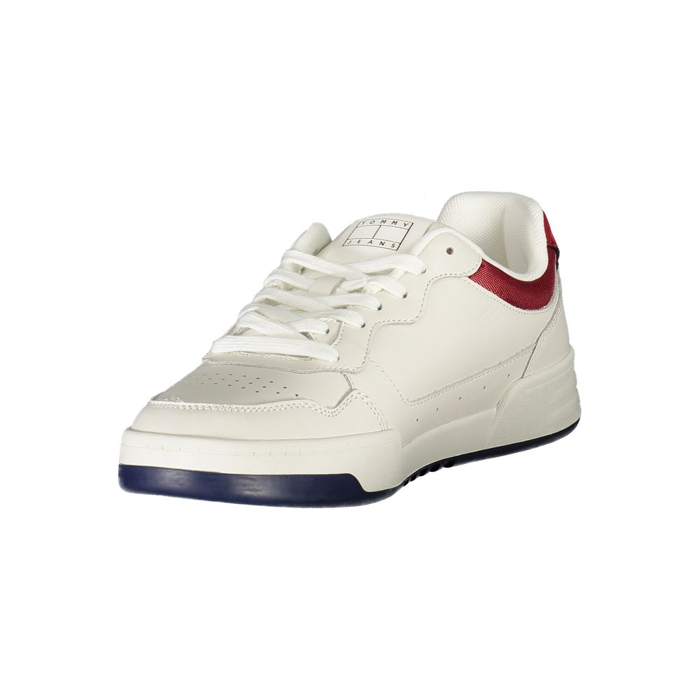 Tommy Hilfiger Bianco men's polyurethane sneaker with white design, casual athletic style, and sleek sole.