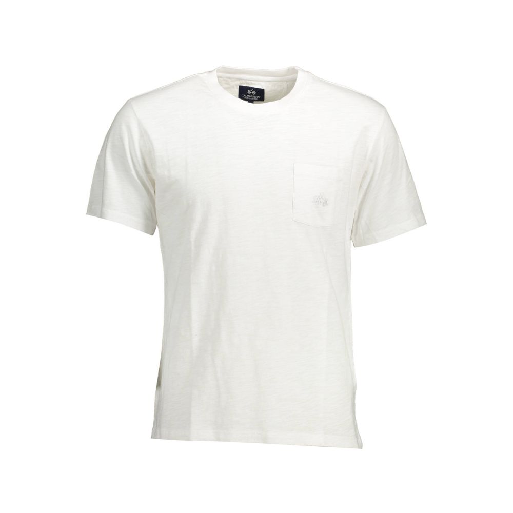 White La Martina cotton men's T-shirt with crew neckline and short sleeves, casual and comfortable for everyday wear.