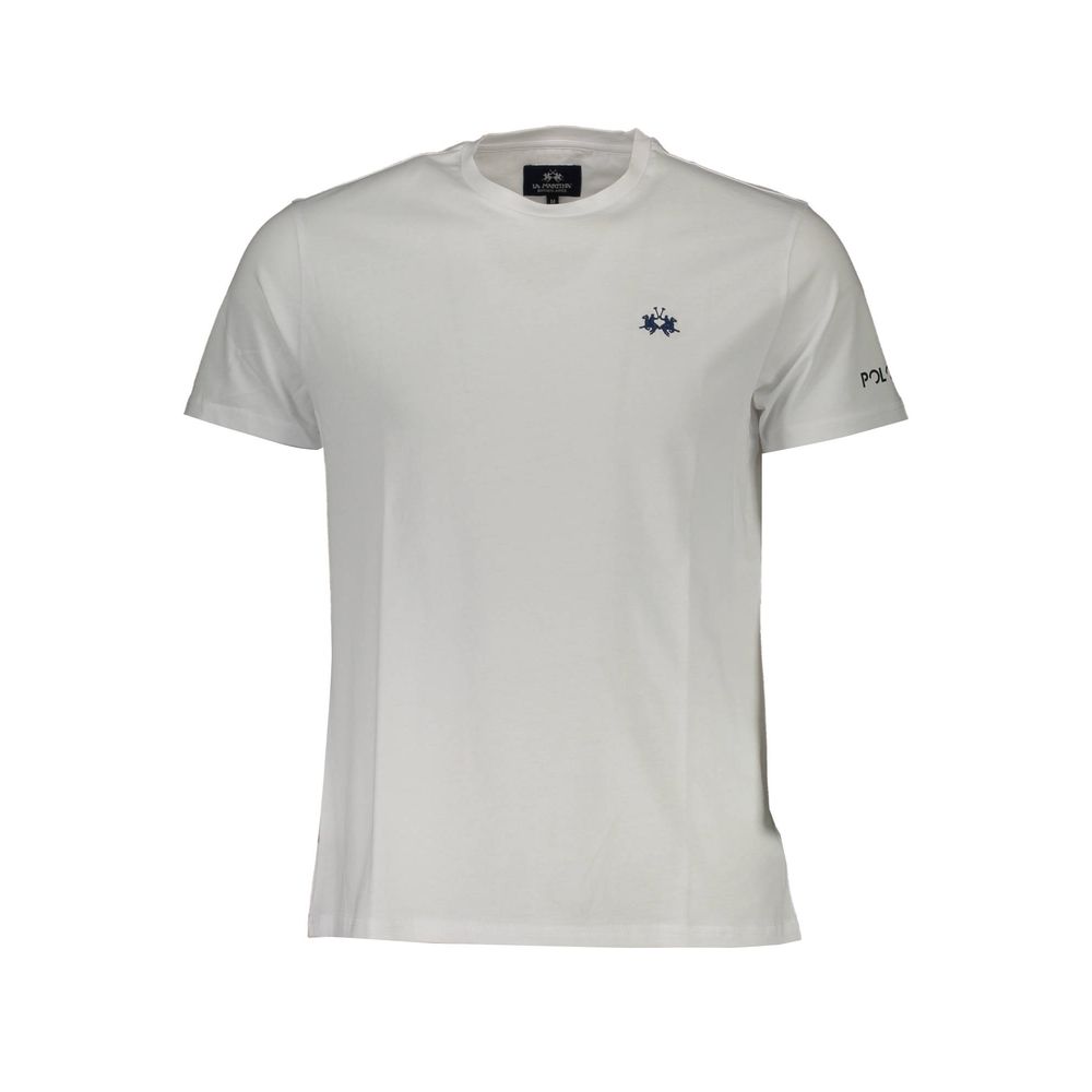 White cotton men's T-shirt by La Martina, featuring a classic fit and subtle branding, displayed on a plain background.