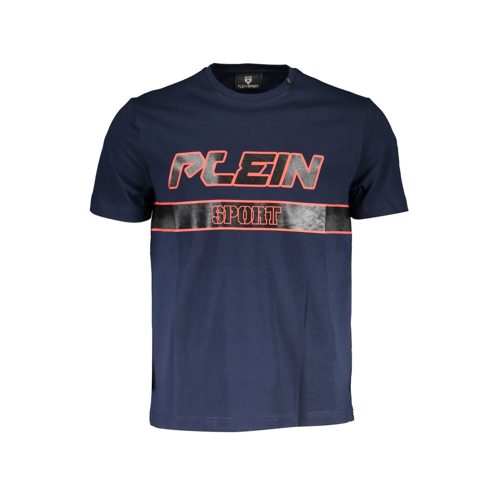 Blue cotton men's T-shirt from Plein Sport featuring a classic crew neck and relaxed fit.