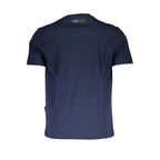 Blue cotton men's T-shirt by Plein Sport with a round neckline and casual fit, displayed on a plain background.
