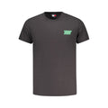 Black cotton men's T-shirt by Tommy Hilfiger displayed flat, showcasing the classic fit and subtle logo detail.