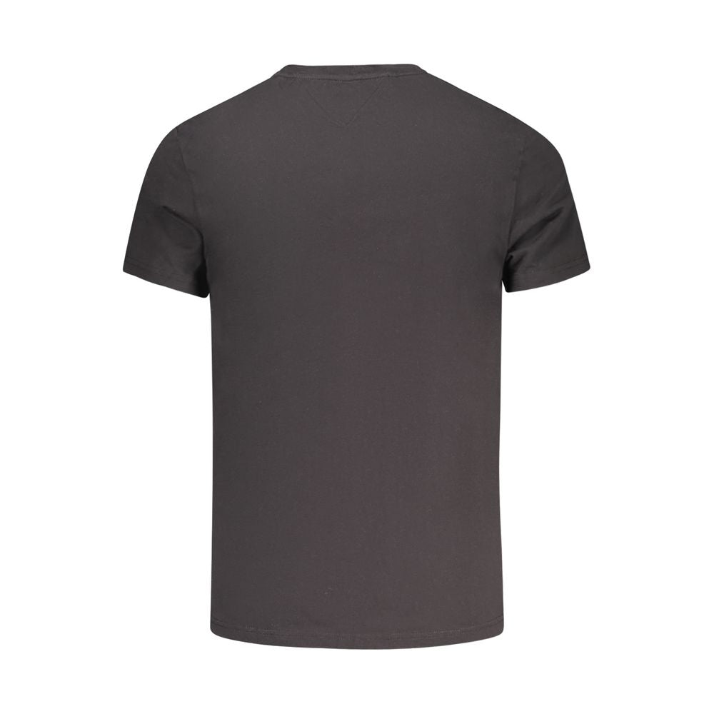 Black cotton men's T-shirt by Tommy Hilfiger with short sleeves and classic crew neckline, displayed flat on a white background.
