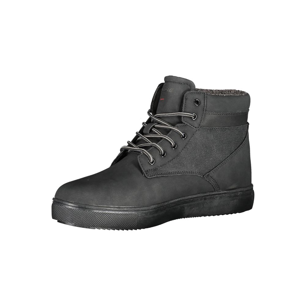 Black polyurethane men's ankle boot by Carrera with a sleek design and rounded toe, perfect for casual and semi-formal wear.