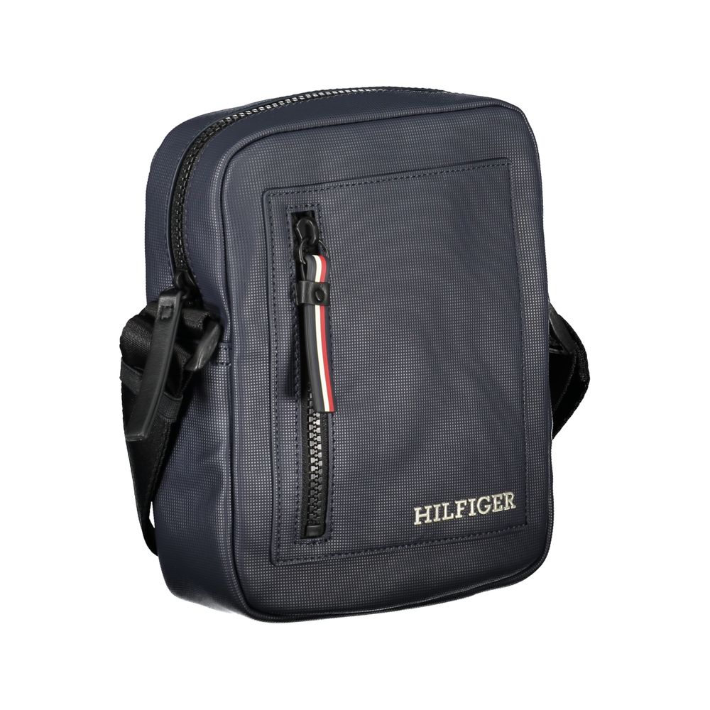 Tommy Hilfiger men's shoulder bag in blue polyurethane with adjustable strap and logo detailing.