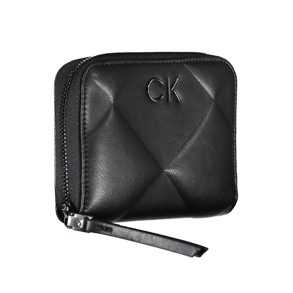 Calvin Klein Nero black polyester women's wallet with multiple card slots and a sleek, minimalist design.